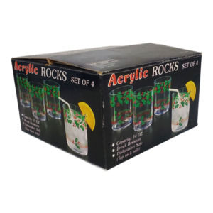 Vintage 1980s Acrylic Rocks Drinkware Holly Berry Pattern 14 oz. Set of 4 No. 92